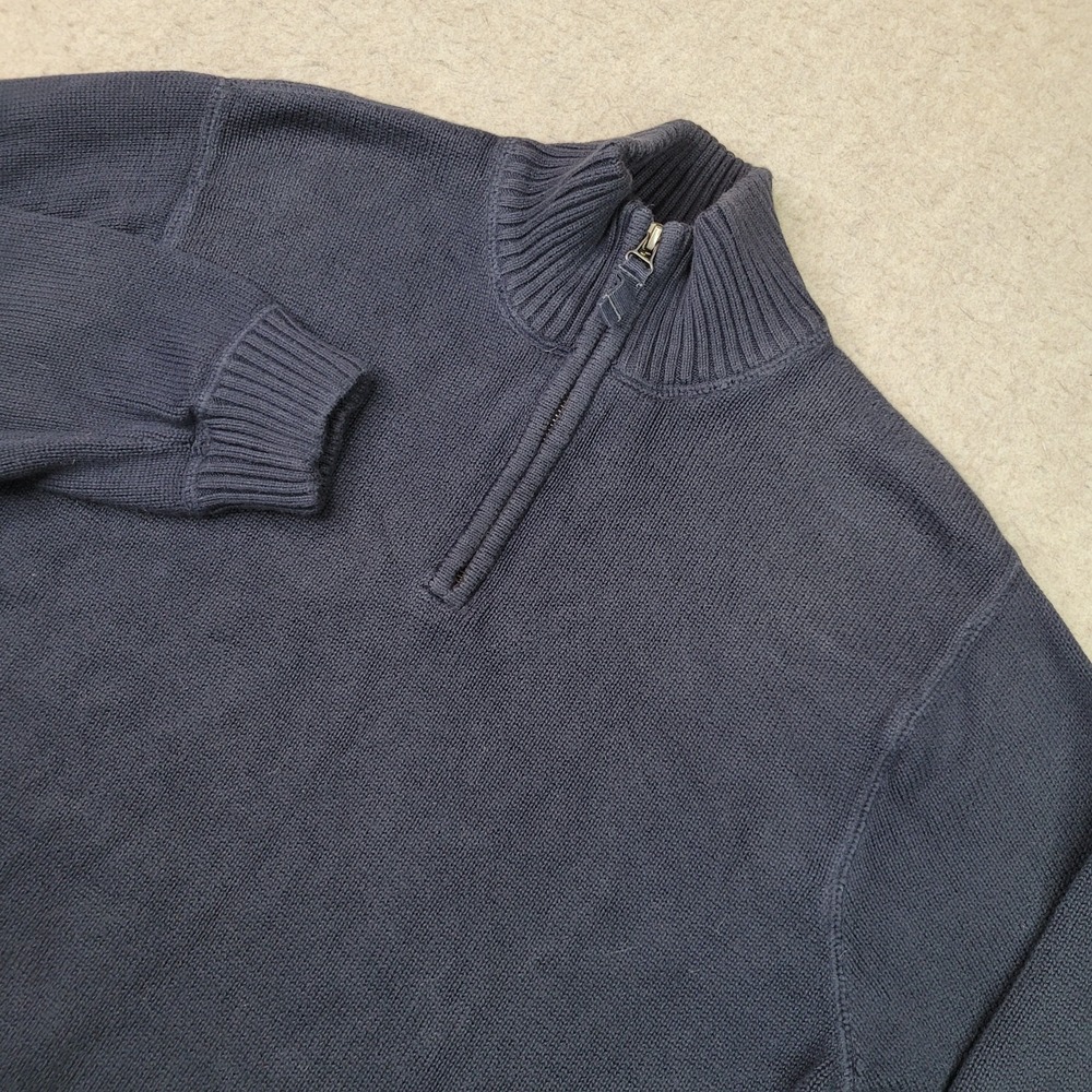 Eddie Bauer 1/4 Zip Knit Pullover Sweater Mens Small Blue Mock Neck Vintage